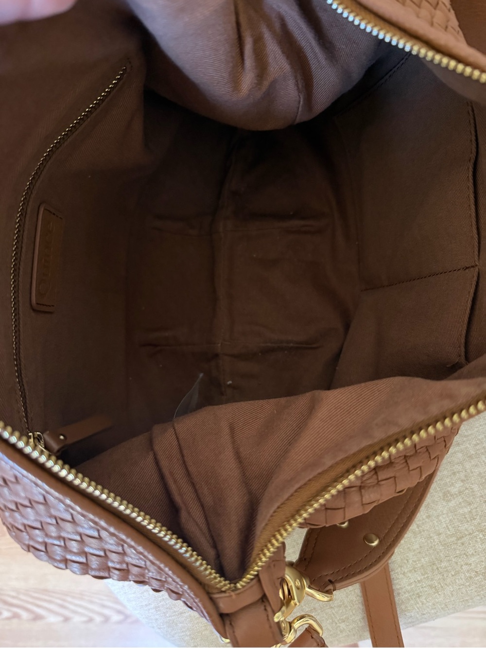 Quince Sloane Handwoven Shoulder Bag in Cognac - Picture 8 of 12